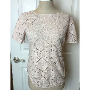 J. Crew Short Sleeve Eyelet Lace Pale Pink Top Shirt Size S